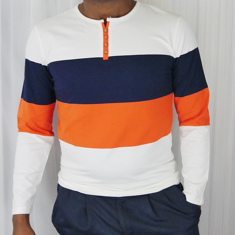 Men’s Striped Long Sleeve Shirt - Orange/Blue